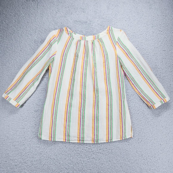 Boden Tops - Boden Linen Tunic Blouse Womens 4 Multicolor Stripe 3/4 Sleeve Button Boat Neck